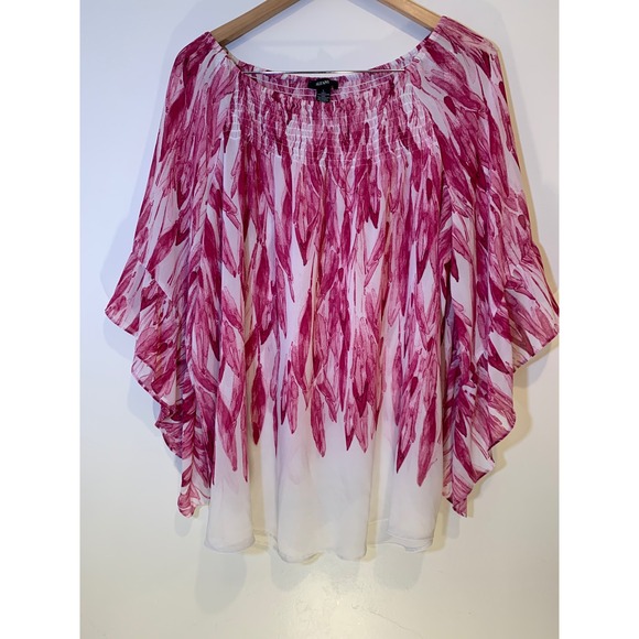 Alfani Tops - Pink Watercolor Chiffon sheer Blouse L Boho Flutter Sleeve fairy romantic Womens